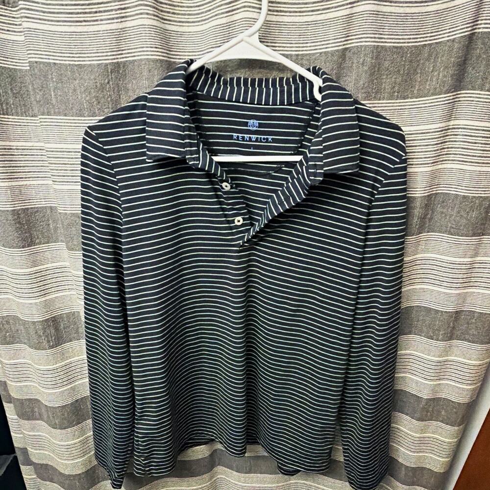 Renwick women’s Striped Long Sleeve Polo Navy/White Embroidered Logo Size L Reg